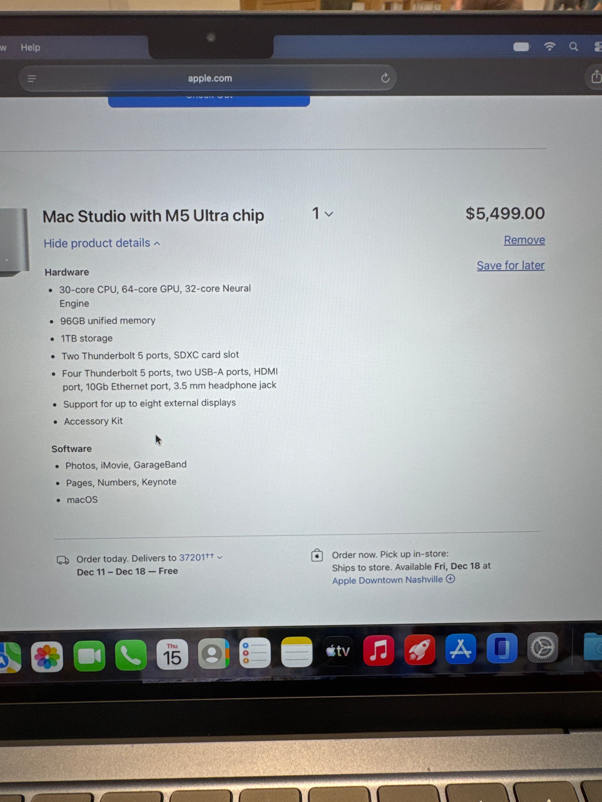 Brand new mac studio M5 Ultra. 30core cpu, 64 core gpu. 96GB ram. 1tb HD