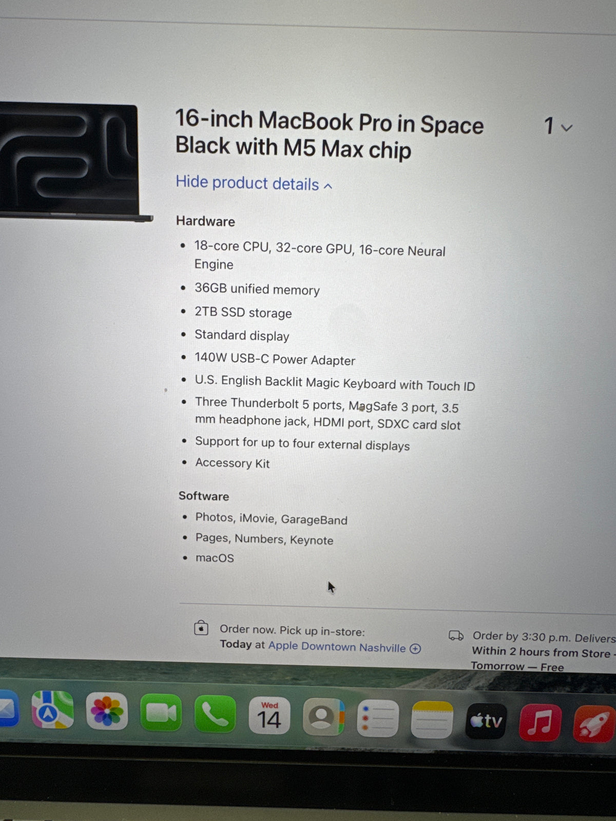 Macbook pro 16” M5 max. 36gb/2tb. 18cpu/32gpu. Limited apple warranty, eligible for AppleCare ￼