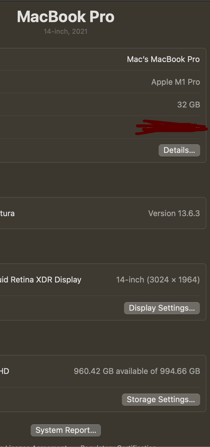 Macbook pro M1 pro 32/1TB space grey. Only 221 cycle on battery