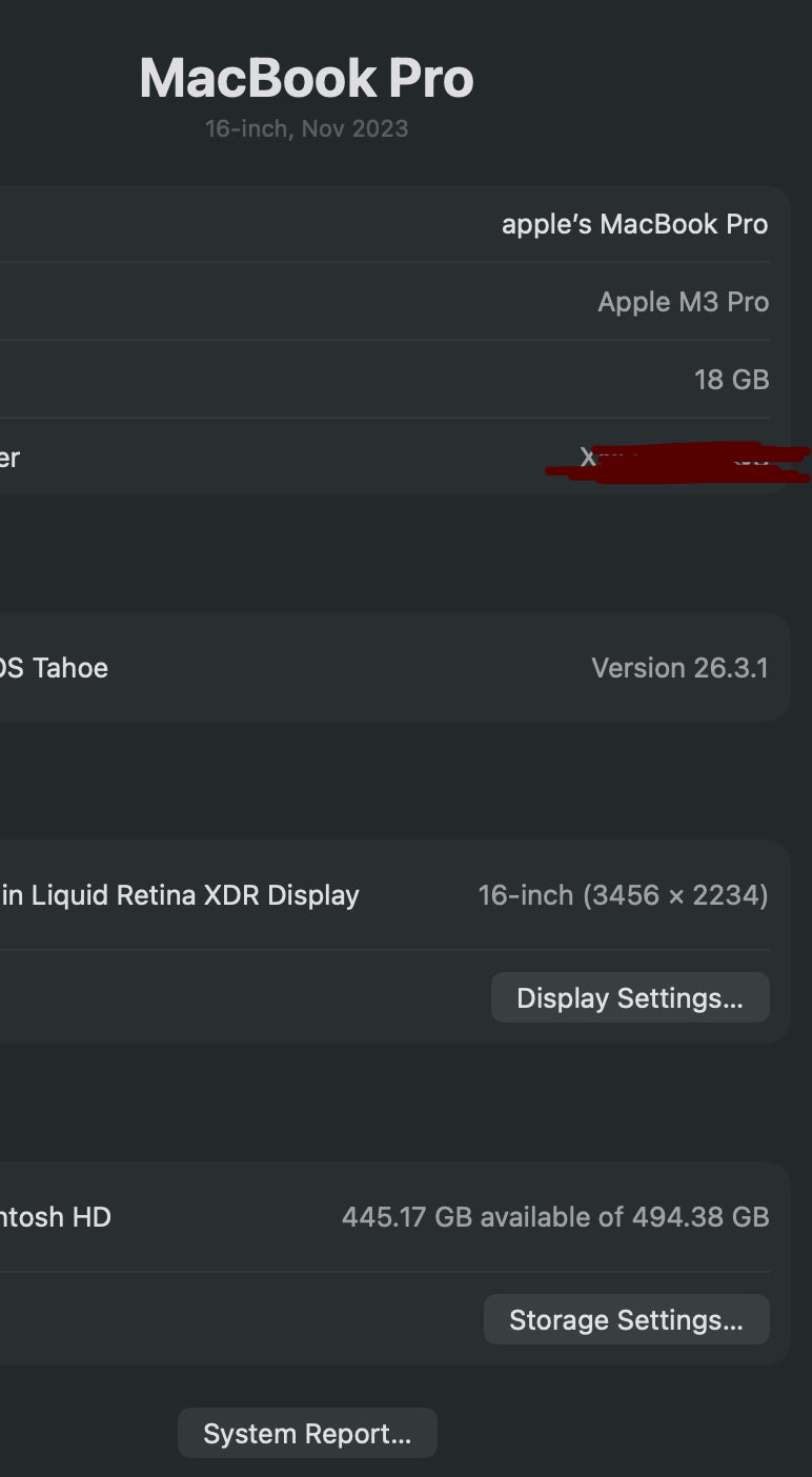 Macbook pro 16” M3 pro 18/500 with apple care plus, space black.