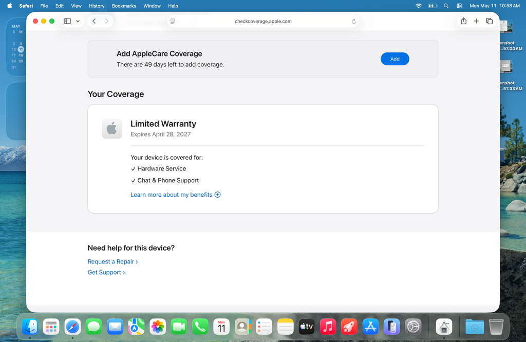 MacBook air M4 sky blue 16/256 with Apple warranty, eligible for apple care. 74 cycles