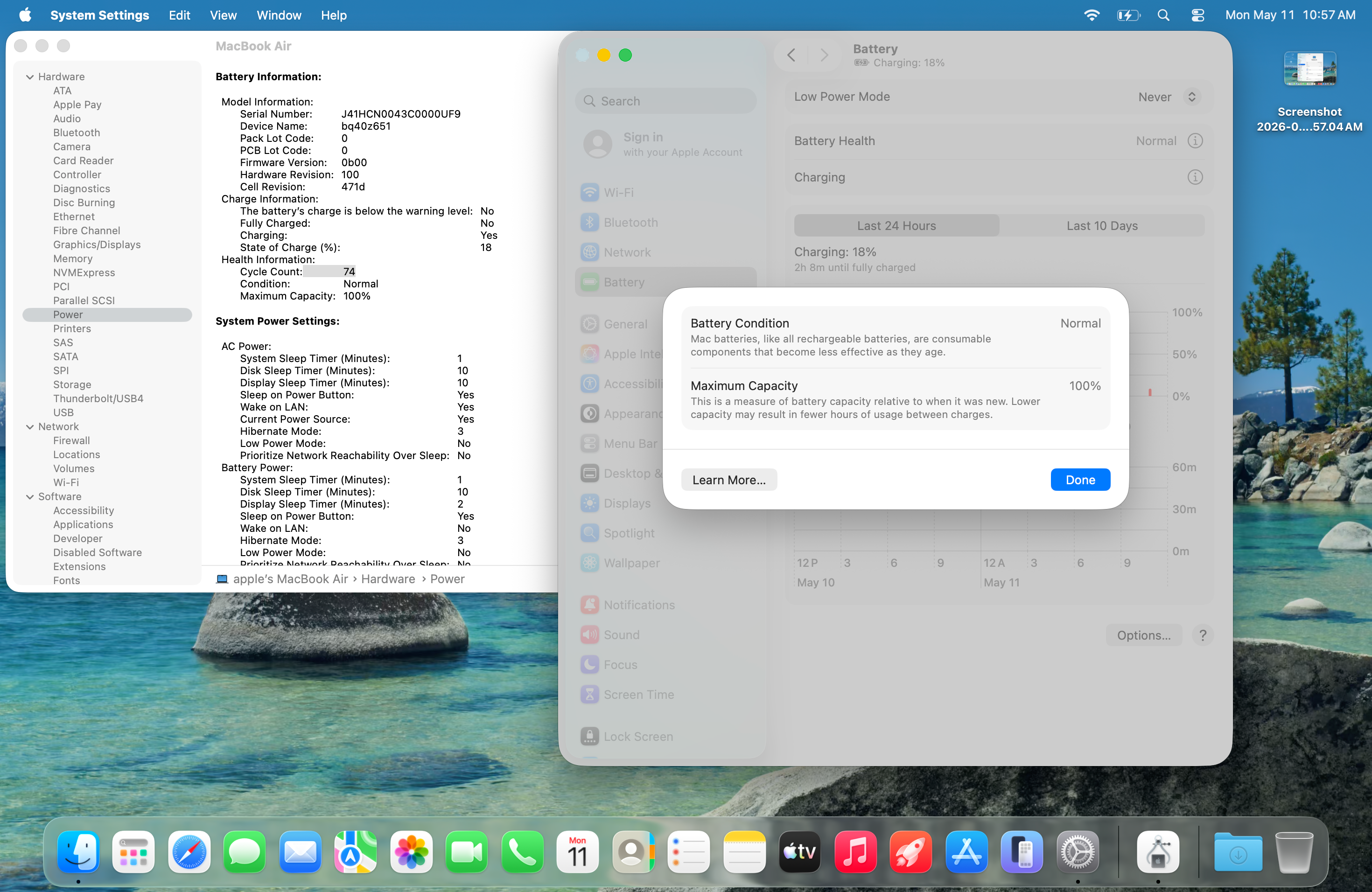 MacBook air M4 sky blue 16/256 with Apple warranty, eligible for apple care. 74 cycles