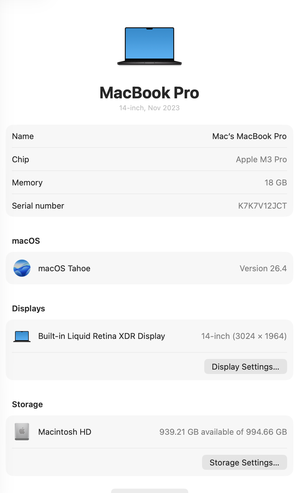MacBook pro 14” space black M3 pro 18/1tb. With apple care plus